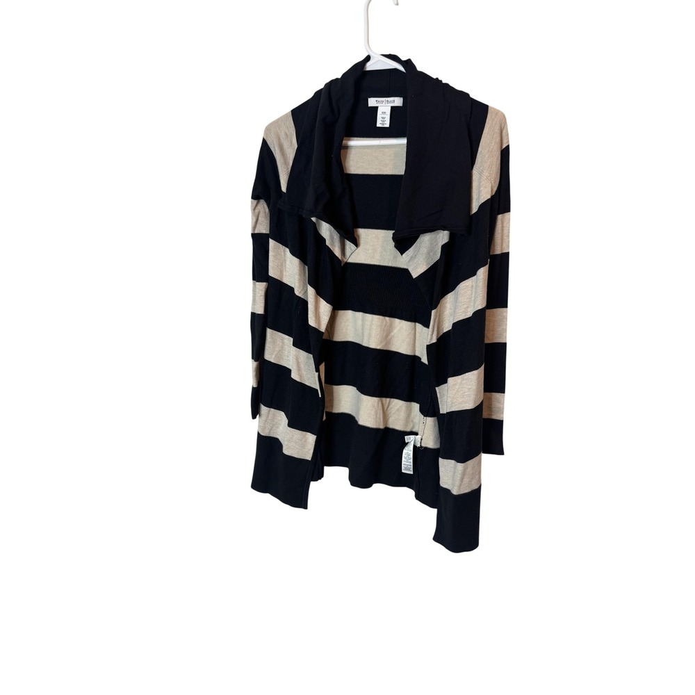 White House Black Market Cardigan Womens XXS Black Beige Striped Open Front